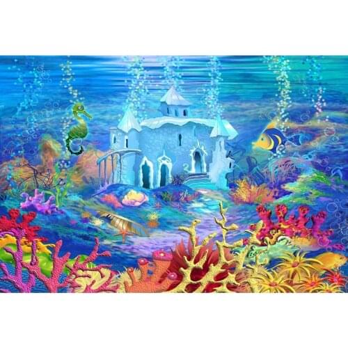 Underwater World Photography Background Colourful Coral Blue Palace Green Seahorse And Fish Backdrop For Kids Birthday Party