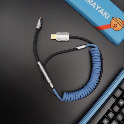 MelGeek Handmade Coiled USB Cable with Aviator Customized Matte Blue Black USB Cable type c mini usb micro