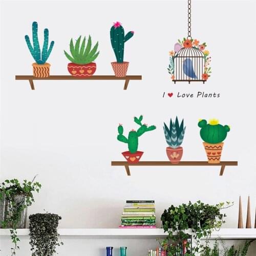 Cactus Aloe Vera Flower Pots Wall Stickers For Office Living Room Decoration Pastoral Mural Art Diy Home Decals Posters
