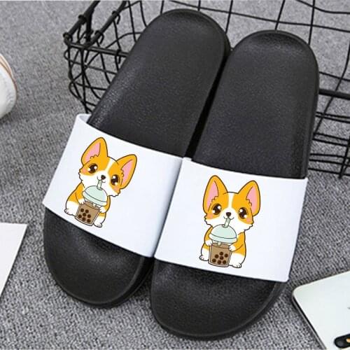 Summer Sandals For Women 2021 Cartoon Dog Print Indoor Slippers Home Slippers Floor Flat Female Non-slip Slides Ladies Plus Size
