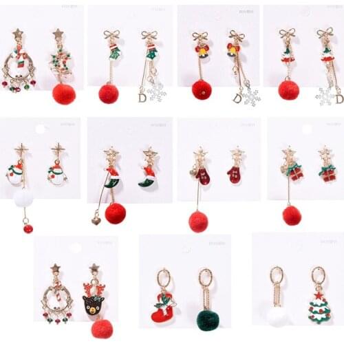 Fashion Santa Claus Elk Christmas Tree Dangle Earrings for Girls Multi-Style Snowman Sock Pompom Ball Drop Earrings Xmas Gifts