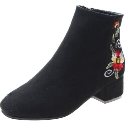 Fashion Women Boots Autumn Winter Classic Zipper Square head thick with womens shoes flowers Chelsea boots W20-30