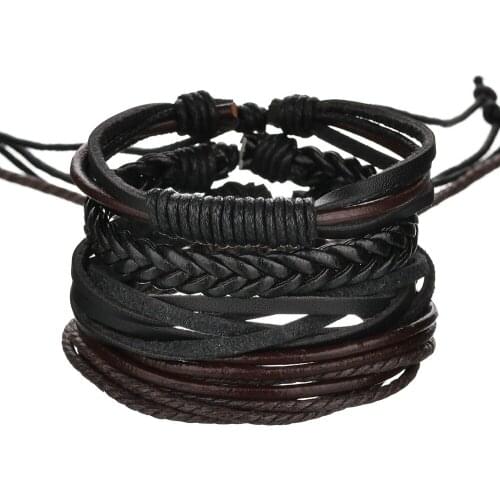 Fashion weave bracelet men handmade multilayer leather mens bracelets 2018