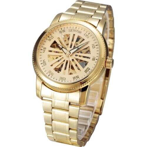 Sewor Men Watch Top Brand Luxury Gold Skeleton Automatic Mechanical Wrist Watches For Men relogio masculino Drop Shipping