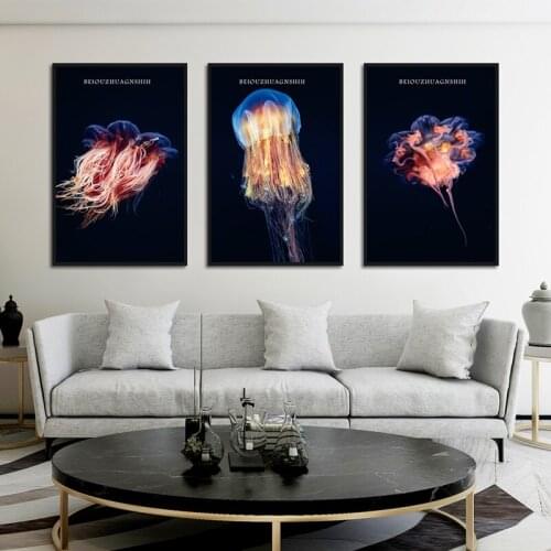 Nordic Wall Art Poster Printing Canvas Painting Advanced Texture Mural Underwater Creature Jellyfish Painting Modern Home Decor