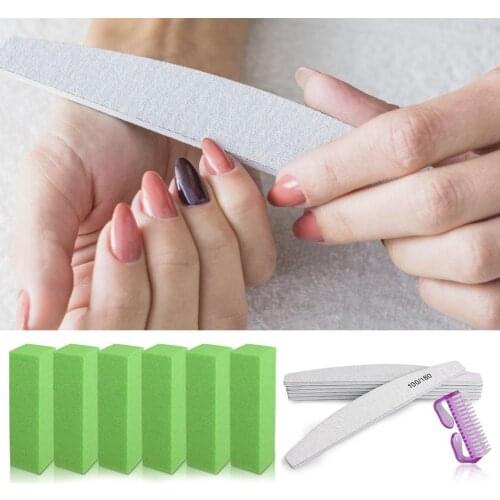 13Pcs/Set Half Moon Sandpaper Nail Sanding Files Half Moon Shape With Brush Nail Sanding Grinding Polishing Tools for Manicure