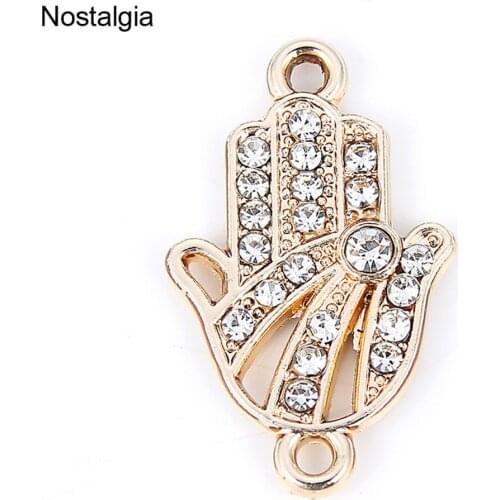 Nostalgia 10Pcs Hand Of Fatima Hamsa Charm Crystal Palm Pendant Religious Connector Jewelry Making 14*22MM