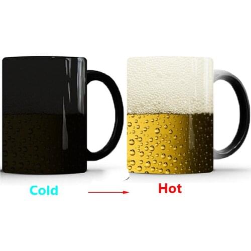New 350ml Beer Color Changing Magic Heat Sensitive Tea Cup Coffee Mug Creative Ceramics Mug for Your Kids or Friends Best Gifts