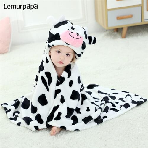 New Arrival Baby Blankets Clothes With Hoodie Bath Towel Boys Girls Warm Sleeping Blankets Cartoon Cow Animal Beach Infant Wrap