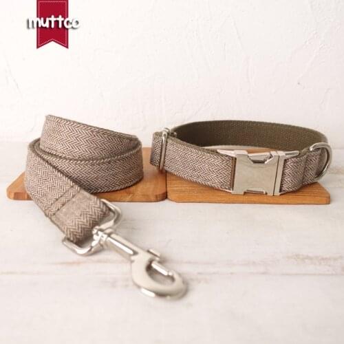 MUTTCO lovable pet dog ID tag collar leash LIGHRT BROWN SUIT self-design adjustable puppy nameplate collar 5 sizes UDC119