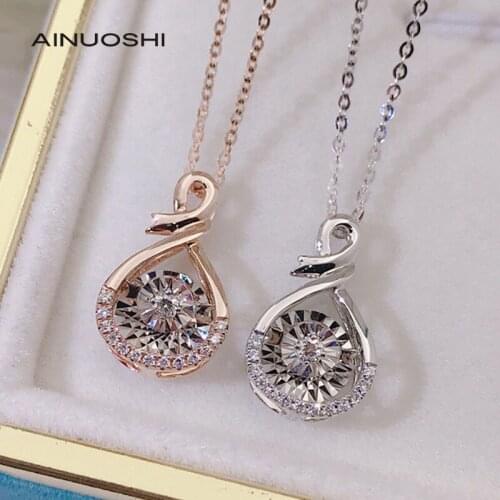 AINUOSHI 18K Gold Round Cut 0.085ct Real Diamond Dancing Twist Pendant Necklace Vintage Design Women Popular Jewelry 18