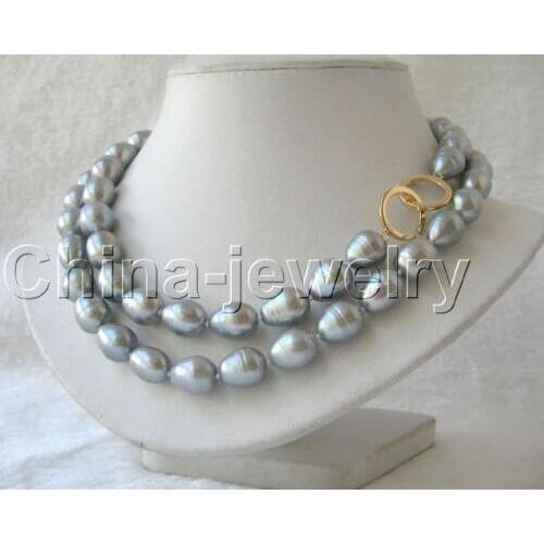 Fast 32" 12mm natural gray baroque freshwater pearl necklace-/20 AAA