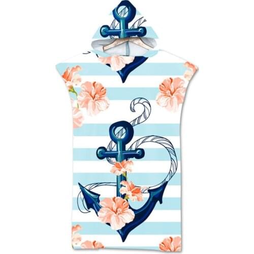 New Boat Anchor Flowers Printed Geometric Pattern Beach Towel for Man Woman Adult Hooded Bath Towel Stripe Soft Shower Towel