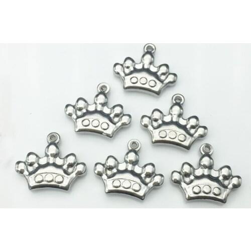 10pcs/lot silver tone stainless steel Princess Crown Charms Pendants Diy Handmade Jewelry Findings 16.5mm*14mm
