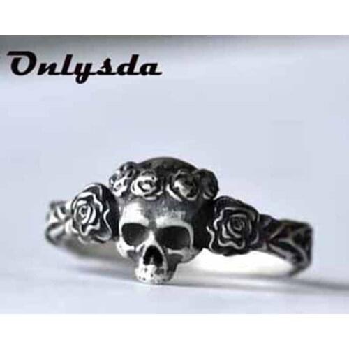 Dropshipping Unique Mens Flower Skull Ring 316L Stainless Steel Heavy Rings for Men Male Bijoux Punk Biker Fashion Party Jewelry