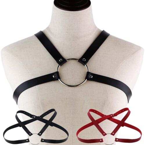 Goth Men Women Sexy PU Leather Sword Belt Chest Muscle Abdomen Straps Punk Gothic Big O Shape Body Strap Exotic Accessories