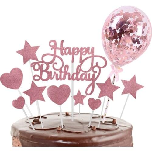 Rose Gold Happy Birthday Cake Topper DIY Confetti Balloon Cake Decor Adult Birthday Party Decorations Kids Boy Girl Baby Shower