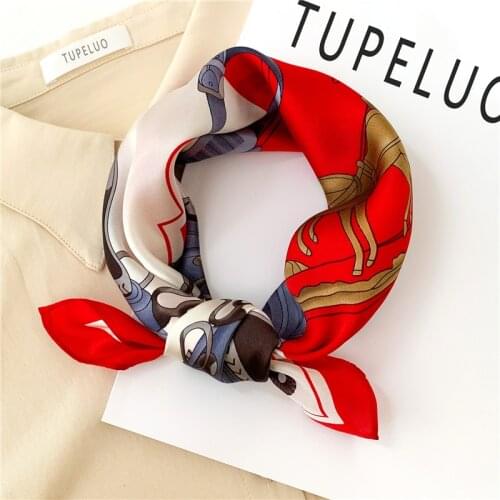 Spring New Scarf Real Silk Women Small Neck Scarves Square Design Print Kerchief Bandana Foulard Female Hairband 2021