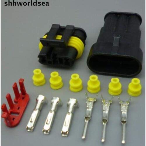 Shhworldsea female + male 5 sets Car Truck Boat ATV Marine 3 Pin Auto Waterproof Electrical Wire Connector Plug +terminals