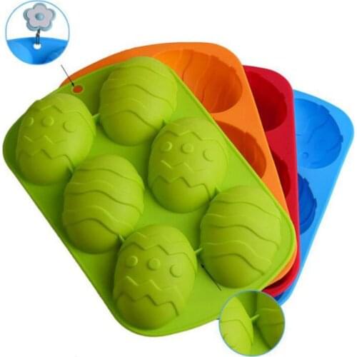 6 Cavity Easter Egg Shaped Silicone Baking Mold 3D Cake Mold Muffin Chocolate Cookie Baking Mould Pan Ice Maker (Random Color)