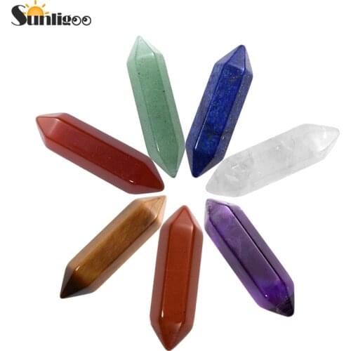 Sunligoo 1x Mini Double Terminated Natural Tumbled Hexagonal Column Healing Quartz Crystals Natural Stones Mini Gemstone Decor