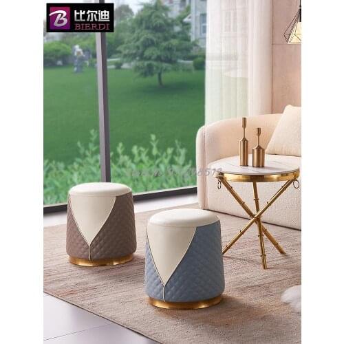 Light luxury leather stool round stool soft sitting home living room small pier sofa shoe changing stool modern minimalist coffe