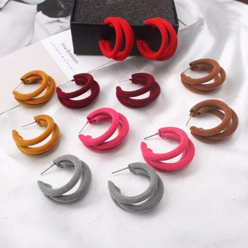 Three-Layer Circle C-Shaped Earrings Women Fashion All-Match Temperament Color Plush Ear Hoop Earrings Jewelry Gift