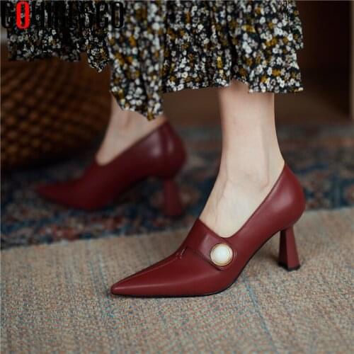 COVIBESCO High Quality Genuine Leather Classic Women Pumps Pointed Toe High Heels Spring Office Lady Fashion Concise Shoes Woman