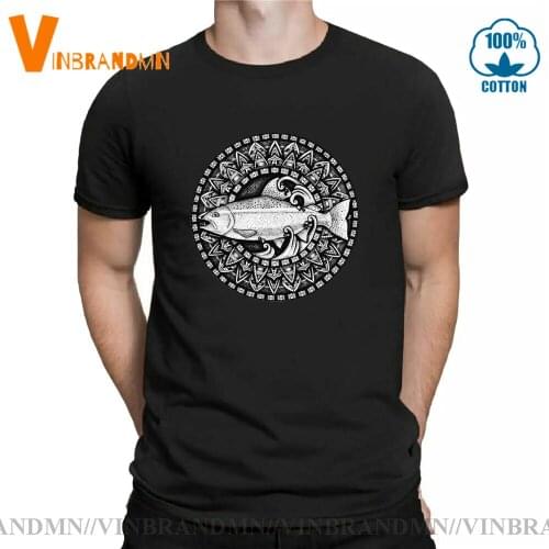 Vintage Mandala Design Trout Fish T shirt men Casual Fashion Tops Tees Retro Style Hand Drawn Illustration of Trout T-shirt