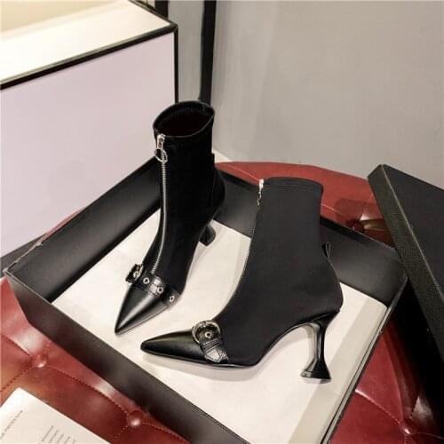 2021 Sell Hot wine glasses and short boots zipper metal buckle womens boots fashion Joker elastic silk boots