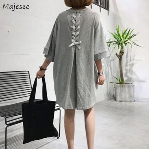T-shirts Women Half Sleeve Solid Color Oversized Female M-4XL Long Back Bandage Casual Soft O-neck Soft Korean Style Comfortable