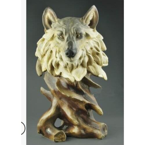 Animal tiger Wolf ornaments artware imitation wood carving Wolf head creative home decoration souvenir opening tatue sculpture