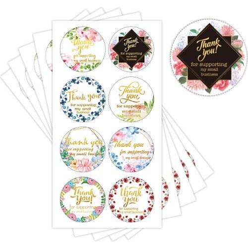 1.5 Inch Flower Thank You Stickers Seal Label with 100Pcs Gold Foil Thank You Sticker Rolls for Store Handmade Packaging Sticker