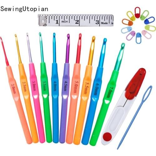 1Set Plastic Handle Crochet Hook Hand Knitted Sweaters and Scarves Aluminum Knitting Needle Crochet Hook Set 2.0-7mm Crochet Set