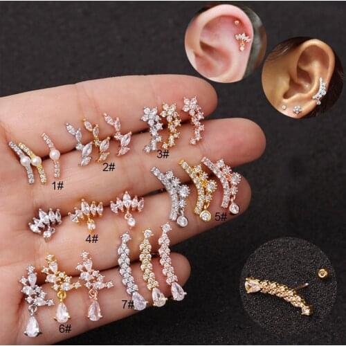 1Pc Gold Zircon Crystal Stainless Steel Barbell Ear Piercing Body Jewelry Cartilage Helix Tragus Rook Lobe Stud Earring
