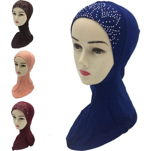 1PC Women Turban Head Wrap Hot Drilling Solid Color Cotton Fashion Elastic Muslim Hat Cancer Patients Cap Headband Accessories