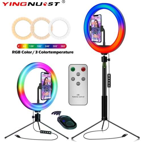 10 inch RGB Ring Light For Tiktok Photography Lamps With Selfie Stick Tripod Bluetooth Remote Control Video Colorful LED Lamp