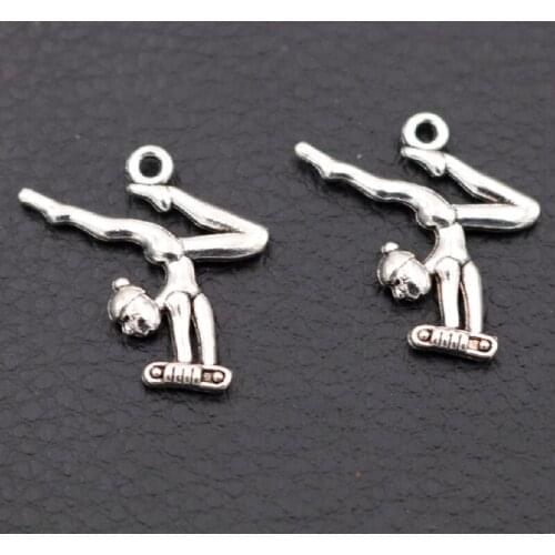 WKOUD 10pcs Silver Color Womens Rhythmic Gymnastics Charm Pendant DIY Sports Metal Jewelry Handmade 24 * 22mm A453
