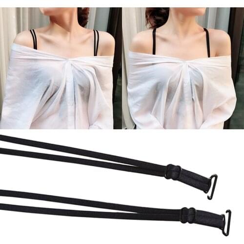 2PCs Women Double-shoulder Adjustable Shoulder Strap Pectoral Girdle Black Elastic Bra Strap Multicolour Underwear