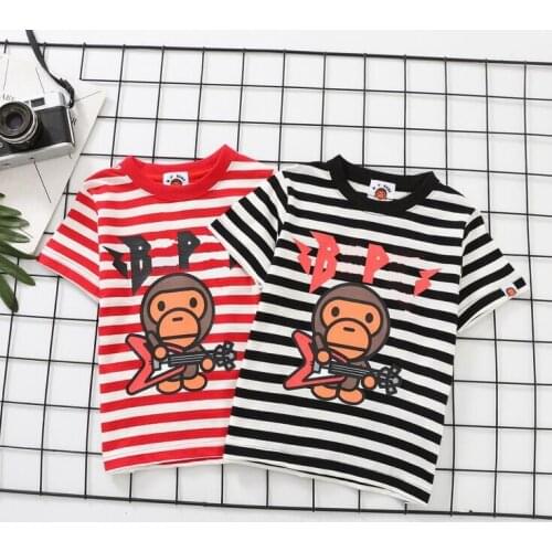 2021 Kids Boy Girls Cartoon Animal Playing Guitar Pattern Printed Shirt Summer Short Shirts Tops Tee Hip Hop Style Clothes