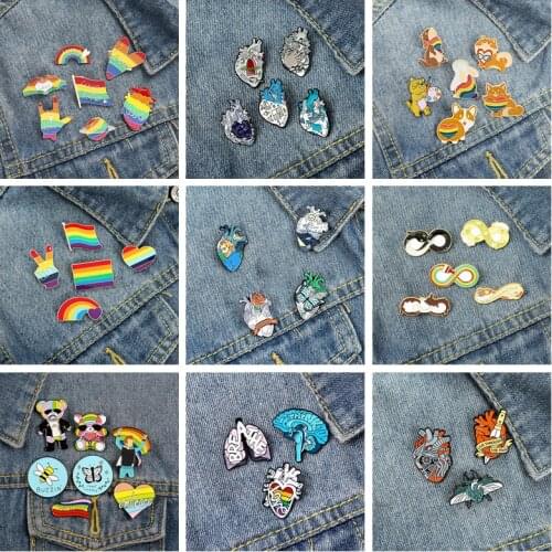 3-9Pcs/Set Pride With Love GLBT Rainbow Heart Enamel Pin Badge Brooches For Kids Women Fashion Bag Lapel Jewelry Gifts Wholesale