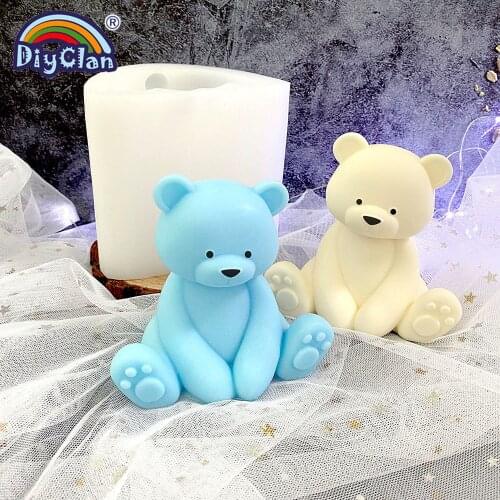 3D Sitting Bear Candle Silicone Mold DIY Handmade Plaster Soap Epoxy Making Mould Chocolate Baking Cake Decorating Tools