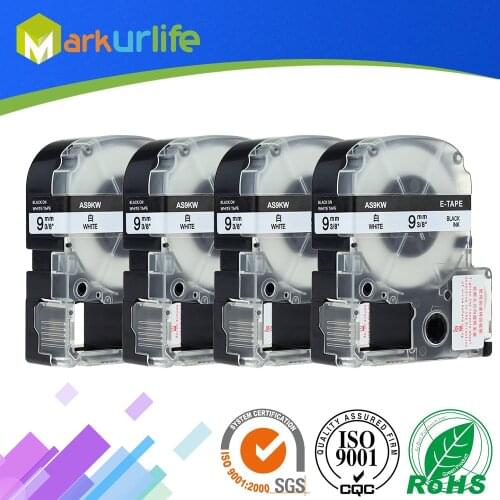4 Packs SS9K SS9KW Compatible Epson Labelworks LW-300 LW-400 LW-500 LW-600 Label Maker Tape Refill Cartridge Black on White 9mm