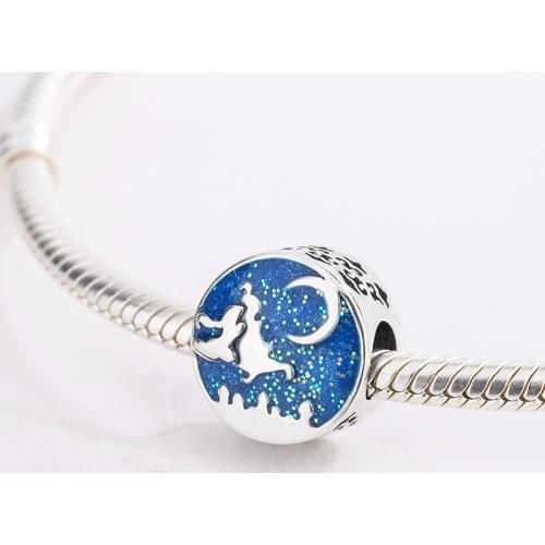 925 Sterling Silver Magic Flying Carpet Charm Blue Glitter Pendant Charms Bracelet DIY Jewelry Making For Original Pandora