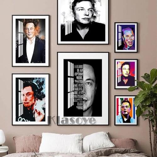 Elon Musk Celebrity Colorful Pop Art Poster Design Star Portrait Black White Watercolor Wall Hanging Canvas Painting Home Decor