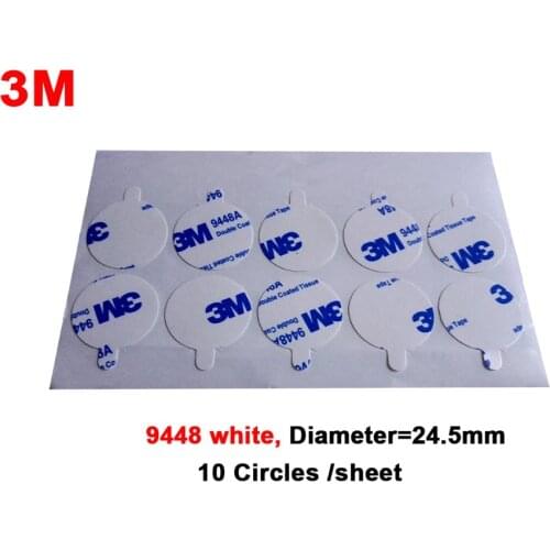 3M 9448A White Double Sided Adhesive Round Sticker Diameter=24.5mm, with remove Tab, 10circles/sheet