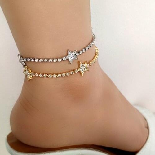 Iced out Star Butterfly Crystal Rhinestone Link Chain Anklets Jewelry Hollow Stars Heart Tennis Ankle Chain Bracelet For Women