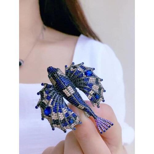 Unisex brooch 925 sterling silver with cubic zircon fish brooch decoration fine jewelry for men & women luxury jewelry