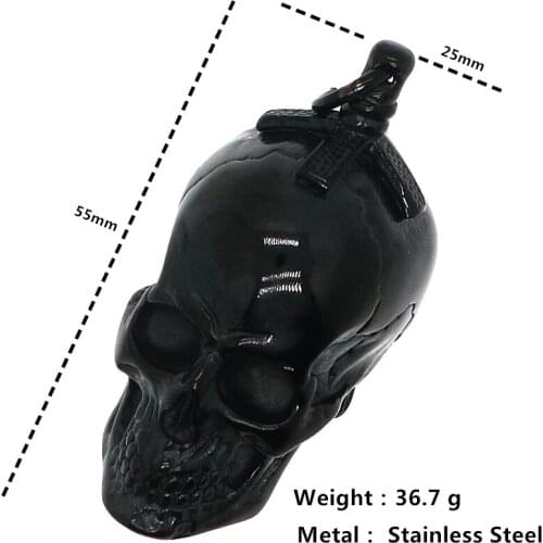 Unisex 316L Stainless Steel Cool Punk Gothic Rider Black Skull Pendant Free Chain