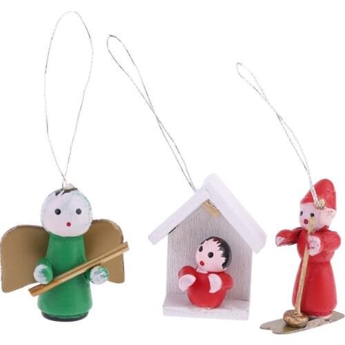 Wooden Christmas Tree Ornaments - Set of 48 Ornament Figures Santa Claus Snowman T3LE